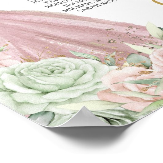 Salie Green Blush Bloemen Quinceanera Zitplaatskaa Poster (Hoek)