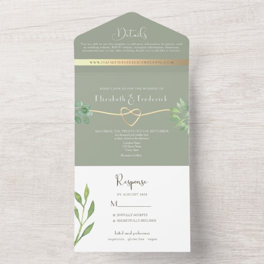 Salie Green Eucalyptus Botanische bruiloft All In One Uitnodiging (Binnen)