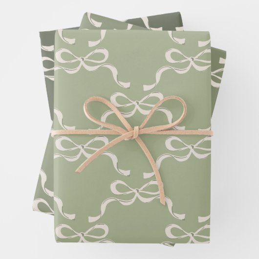 Salie Greens & Cream Ribbons Bogen Inpakpapier Vel (In situ)