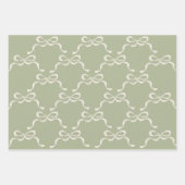 Salie Greens & Cream Ribbons Bogen Inpakpapier Vel (Voorkant)
