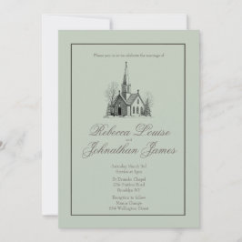 Salie grijze kerk kapel elegante moderne bruiloft kaart