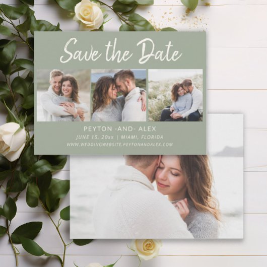 Salie Groen 4-Foto 2-zijdige Trouw Save Datum  Save The Date