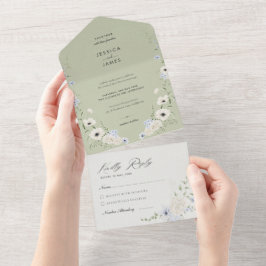 Salie Groen | Afneembare RSVP | Minimalistische Tr All In One Uitnodiging