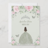 Salie Groen Baby Roze Bloemen Zilver Quinceañera Kaart (Achterkant)