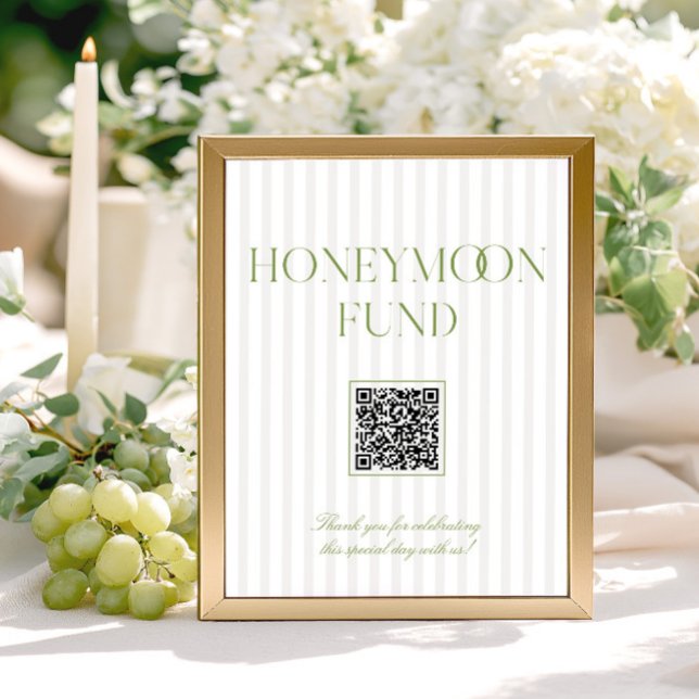 Salie Groen & Beige Honeymoon Fonds QR Code Bord (Sage Green & Beige Honeymoon Fund QR Code Sign)