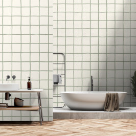 Salie Groen Beige Raster Geruit Scandi Minimalisti Behang