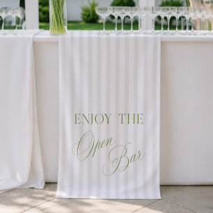Salie Groen & Beige Streep Trouwfeest Open Bar Spa Spandoek
