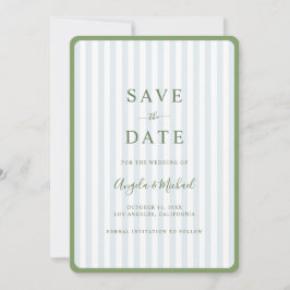 Salie groen & blauwe rand strepen bruiloft save the date