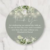 Salie Groen Bloem Slingerlichten Bedankt Bruiloft Bedankjes Labels (Achterkant)