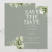 Salie groen bloem typografie bruiloft save the date (Voorkant / Achterkant)