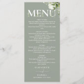Salie groen bloem typografie monogram bruiloft menu (Voorkant)