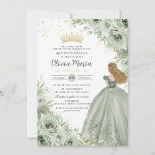 Salie Groen Bloemen Blond Prinses Quinceañera Kaart