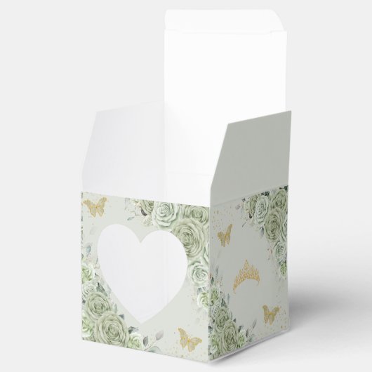 Salie Groen Bloemen Gouden Vlinders Quince XV Mini Bedankdoosjes (Geopend)