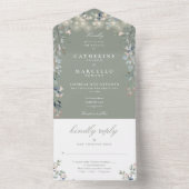 Salie Groen Bloemen Groen String Lights Bruiloft All In One Uitnodiging (Binnen)