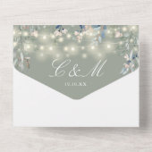 Salie Groen Bloemen Groen String Lights Bruiloft All In One Uitnodiging (Achterkant)