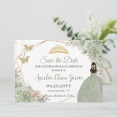 Salie Groen Bloemen Pampas Gras Quinceanera Goud Save The Date (Staand voorkant)