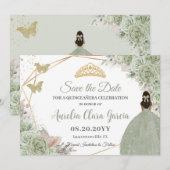 Salie Groen Bloemen Pampas Gras Quinceanera Goud Save The Date (Voorkant / Achterkant)