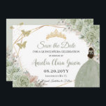 Salie Groen Bloemen Pampas Gras Quinceanera Goud Save The Date<br><div class="desc">Klik op de knop Bewerken met ontwerpgereedschappen om de tekst, de tekst, de tekst, de lettertypestijl, de tekengrootte en de kleur van het lettertype verder te bewerken, meer tekst toe te voegen, afbeeldingen te verplaatsen of te verwijderen. De vlinders, kweepeer meisje en kroon zijn beweegbaar, resizable, multipliable en verwijderbaar. Overeenkomende...</div>