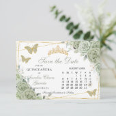 Salie Groen Bloemen Quinceanera Sweet 16 Kalender Save The Date (Staand voorkant)