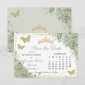 Salie Groen Bloemen Quinceanera Sweet 16 Kalender Save The Date (Voorkant / Achterkant)