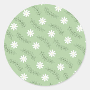 Salie Groen Bloemen Tropisch Bloempatroon Ronde Sticker