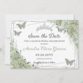 Salie Groen Bloemen Zilver Quinceanera Zoet Zestie Save The Date (Voorkant)