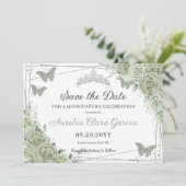 Salie Groen Bloemen Zilver Quinceanera Zoet Zestie Save The Date (Staand voorkant)