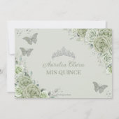 Salie Groen Bloemen Zilver Quinceanera Zoet Zestie Save The Date (Achterkant)