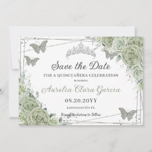 Salie Groen Bloemen Zilver Quinceanera Zoet Zestie Save The Date