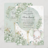 Salie Groen Bloemenolifant Neutraal Baby shower Kaart (Voorkant / Achterkant)