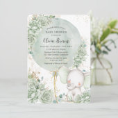 Salie Groen Bloemenolifant Neutraal Baby shower Kaart (Staand voorkant)