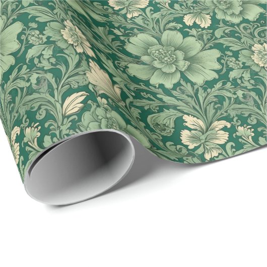 Salie Groen bloemmotief Cadeaupapier (Rol Hoek)