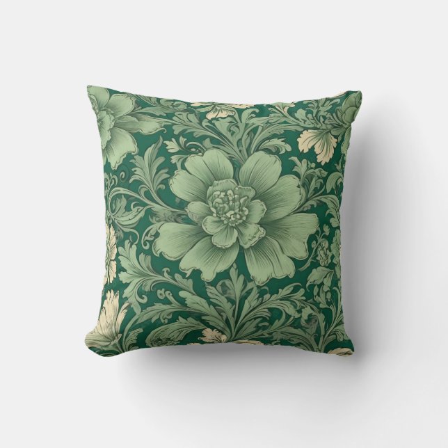 Salie Groen  bloemmotief Kussen (Voorkant)