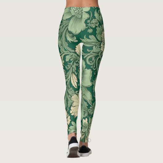 Salie Groen  bloemmotief Leggings (Achterkant)
