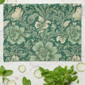 Salie Groen  bloemmotief Theedoek (Gevouwen)