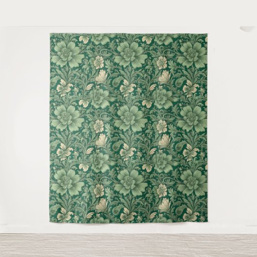 Salie Groen bloemmotief Wandkleed (Voorkant)