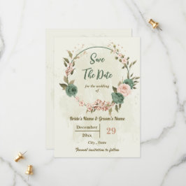 Salie Groen & Blush Bloemen Botanisch Save The Date