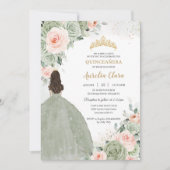 Salie Groen Blush Bloemen Goud Quinceañera Sweet 1 Kaart (Voorkant)