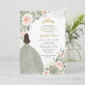 Salie Groen Blush Bloemen Goud Quinceañera Sweet 1 Kaart (Staand voorkant)