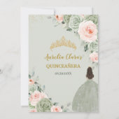 Salie Groen Blush Bloemen Goud Quinceañera Sweet 1 Kaart (Achterkant)