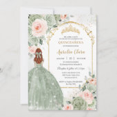 Salie Groen Blush Bloemen Goud Quinceañera Sweet 1 Kaart (Voorkant)