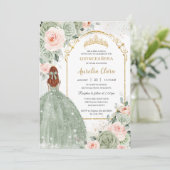 Salie Groen Blush Bloemen Goud Quinceañera Sweet 1 Kaart (Staand voorkant)