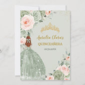 Salie Groen Blush Bloemen Goud Quinceañera Sweet 1 Kaart (Achterkant)