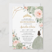 Salie Groen Blush Bloemen Goud Quinceañera Sweet 1 Kaart (Voorkant)