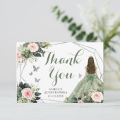 Salie Groen Blush Roze Bloem Quinceañera Bedankkaart (Staand voorkant)