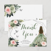 Salie Groen Blush Roze Bloem Quinceañera Bedankkaart (Voorkant / Achterkant)