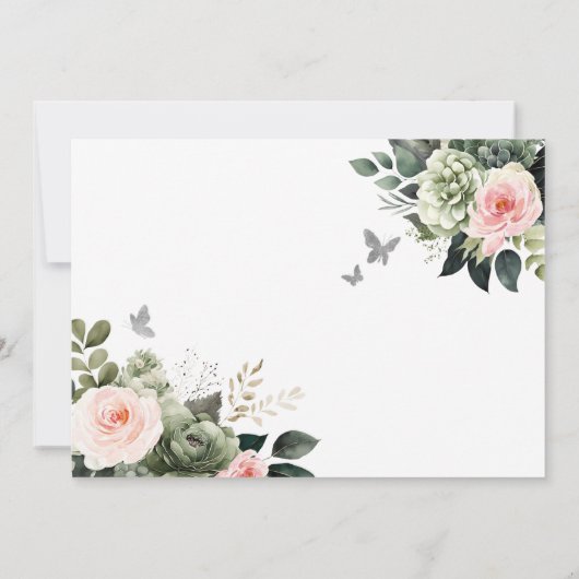 Salie Groen Blush Roze Bloem Quinceañera Kaart (Achterkant)