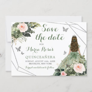 Salie Groen Blush Roze Bloem Quinceañera Kaart