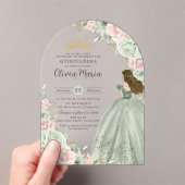 Salie Groen Blush Roze Bloemen Prinses Quinceañera Acryl Uitnodigingen (Insitu (Draagbaar))