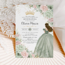 Salie Groen Blush Roze Bloemen Prinses Quinceañera